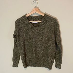 Green V-Neck Knit Sweater